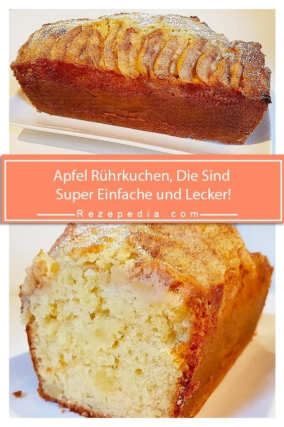 Saftiger Apfel Rührkuchen mit frischen Äpfeln und einer goldenen Kruste.