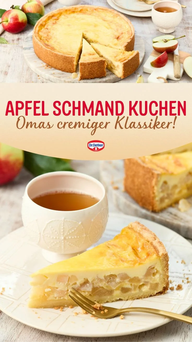 Saftiger Apfel Schmand Kuchen mit Äpfeln und Schmand, perfekt für jeden Anlass.