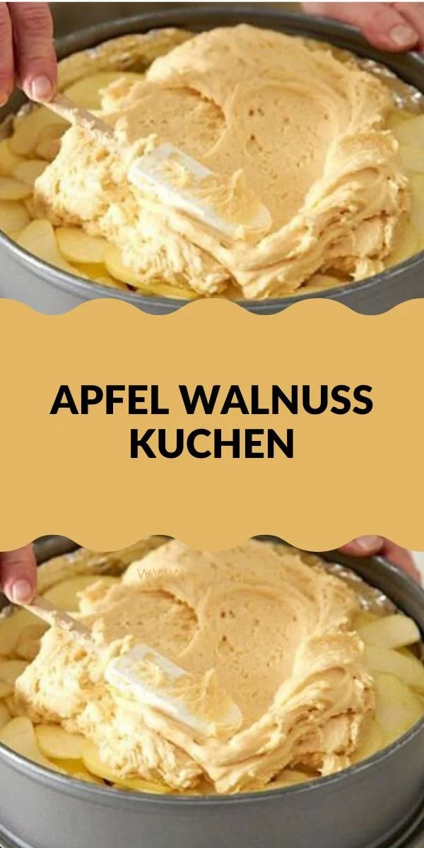 Köstlicher Apfel Walnuss Kuchen mit frischen Äpfeln und knackigen Walnüssen