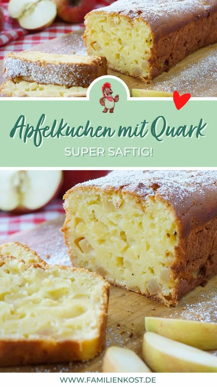 Apfelkuchen mit Quark und Rührteig auf einem Teller