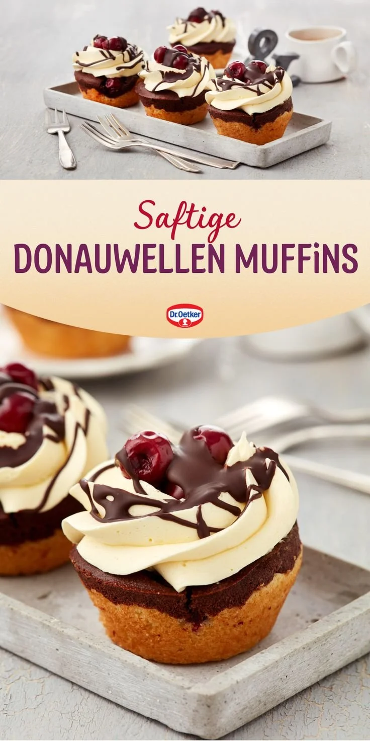 Donauwellen Muffins dekoriert für einen Geburtstag