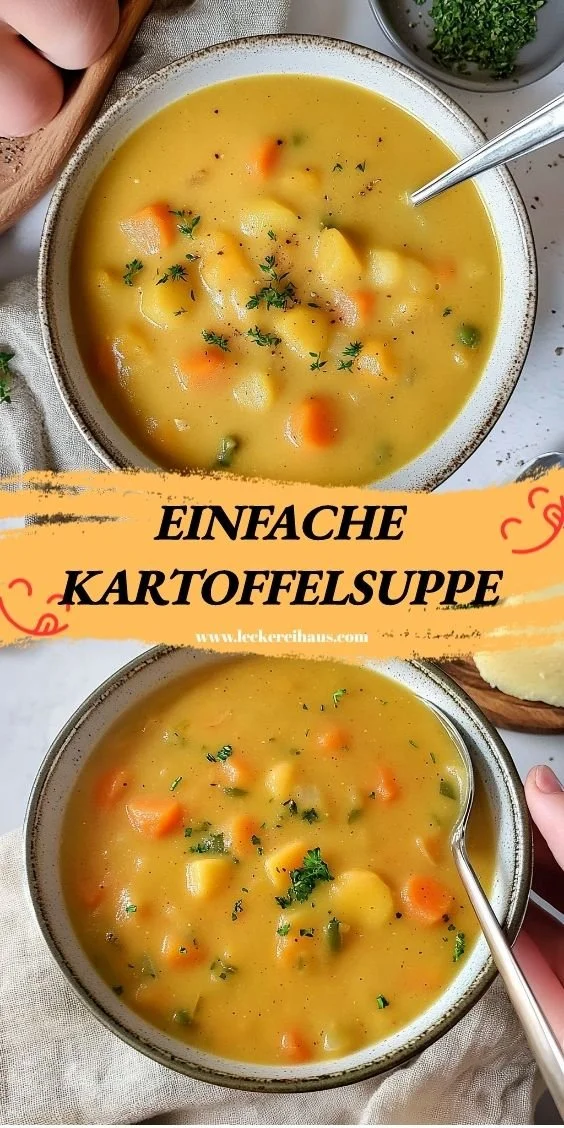 Schüssel mit einfacher Kartoffelsuppe, ein klassisches Rezept für kalte Tage.