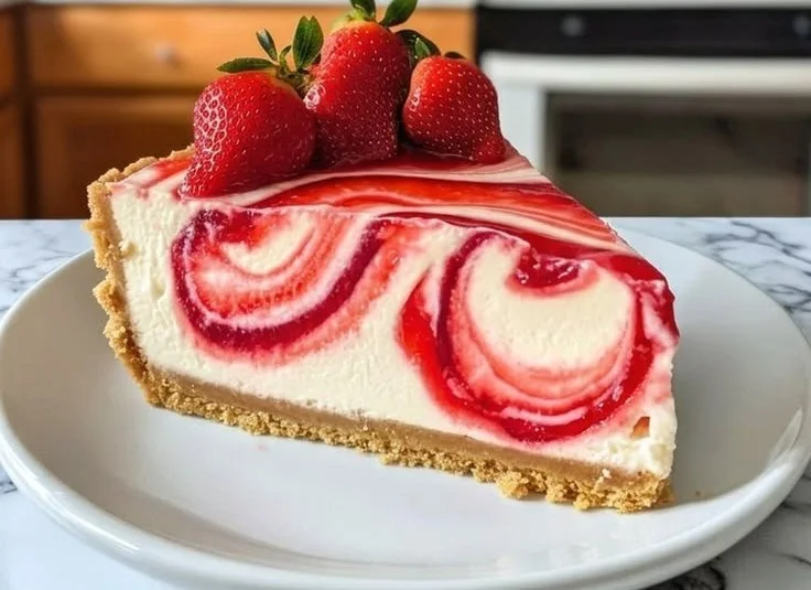 Erdbeerwirbel Käsekuchen mit frischen Erdbeeren und cremiger Käsefüllung