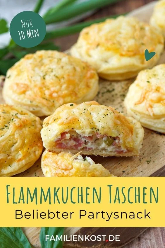 Flammkuchen-Taschen aus Blätterteig mit herzhaftem Belag