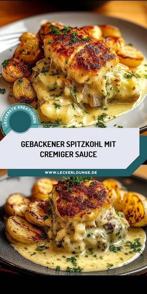 Gebackener Spitzkohl mit cremiger Sauce auf einem Teller serviert