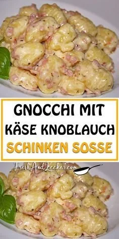 Gnocchi mit Käse Knoblauch Schinken Sauce auf dem Teller