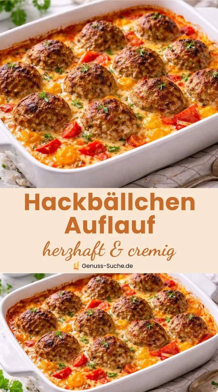 Hackbällchen im Ofen mit würziger Paprikasauce serviert auf einem Teller