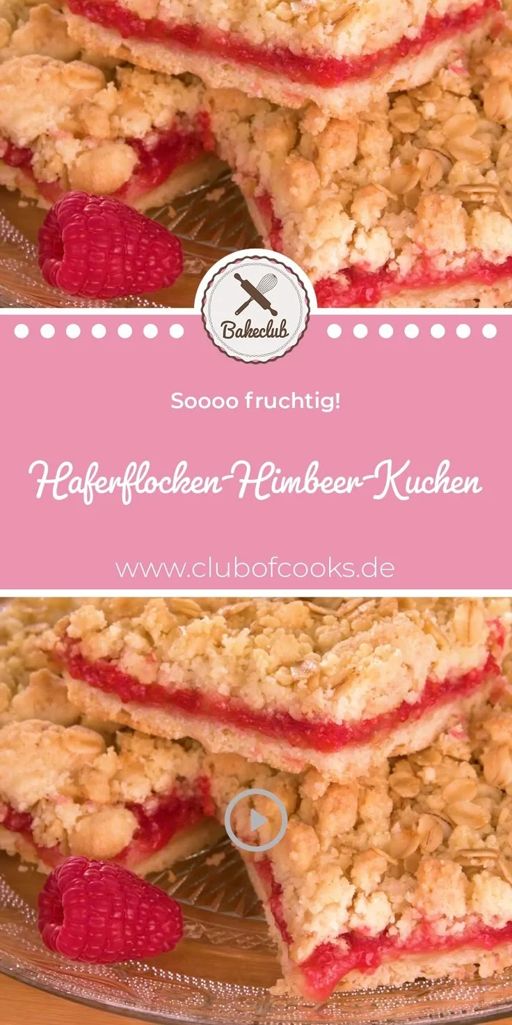 Haferflocken-Himbeer-Kuchen mit frischen Himbeeren und Haferflocken