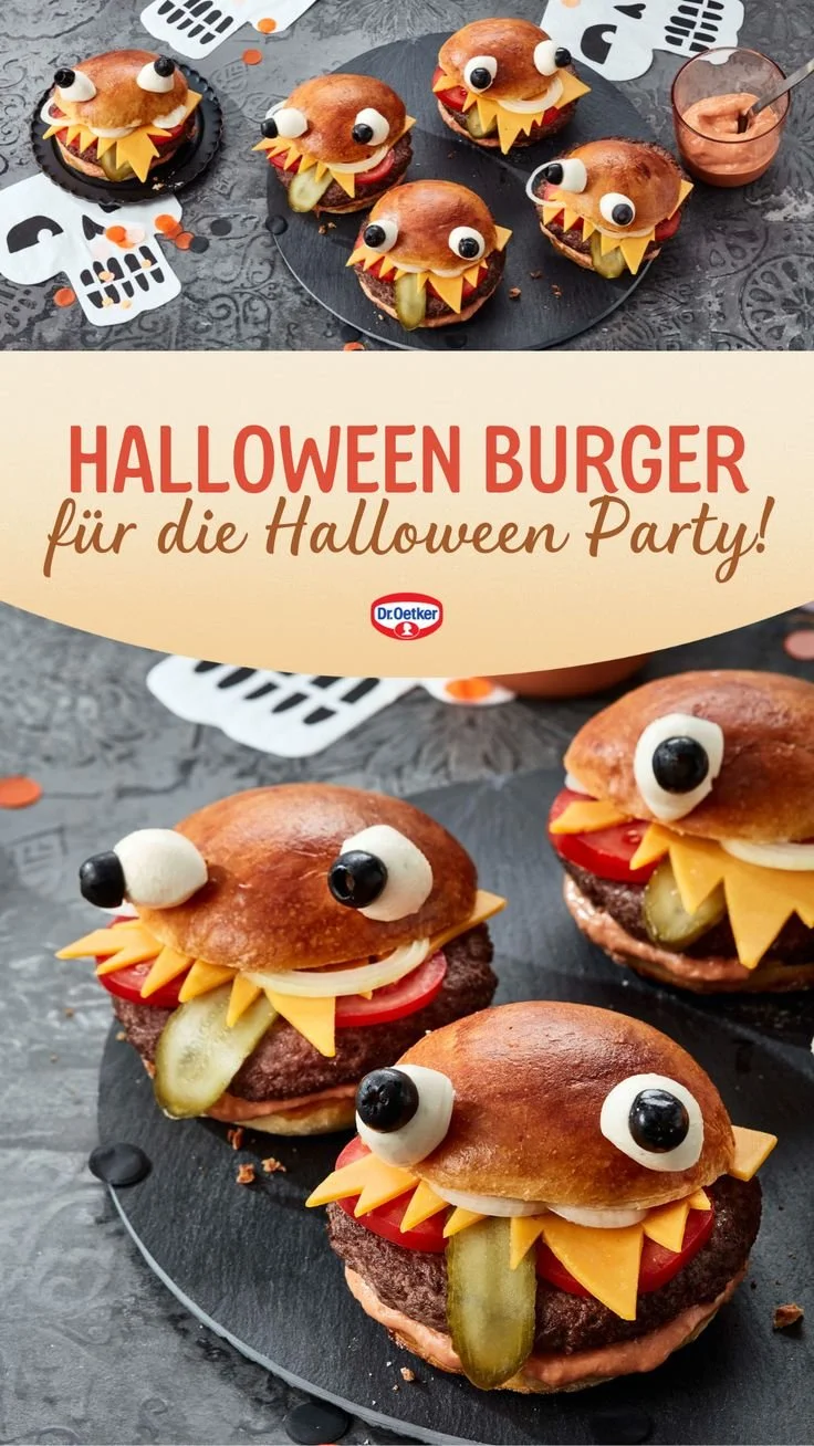Halloween Burger als gruseliger Snack für die Halloween-Party 2024