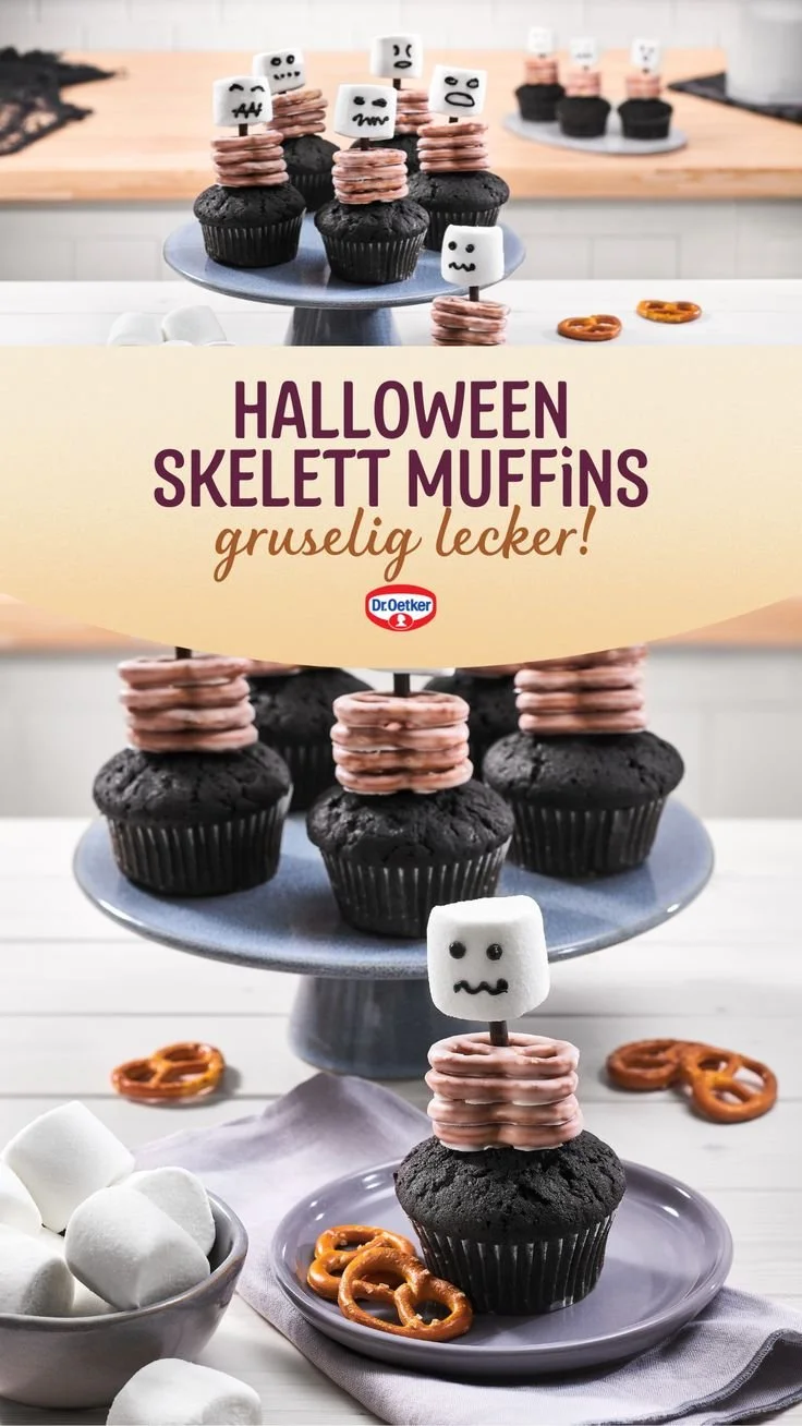 Gruselige Skelett Muffins für eine Halloween-Party 2024