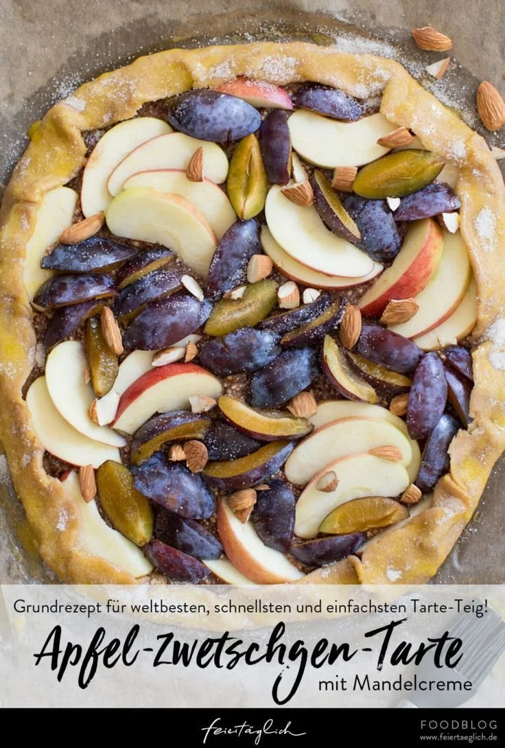 Herbstliche Tarte mit Äpfeln und Zwetschgen auf Mandelcreme