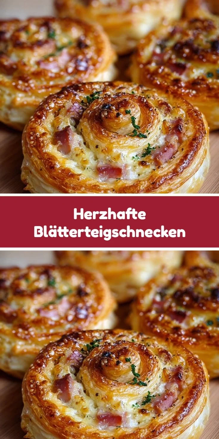 Herzhafte Blätterteigschnecken auf einem Teller, ideal für Fingerfood und Dinner Parties