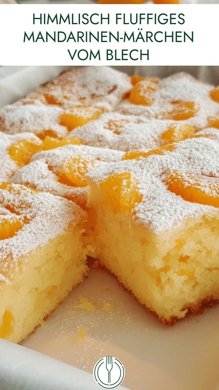 Wunderbares Mandarinen-Märchen vom Blech mit fluffigem Teig und fruchtigem Belag