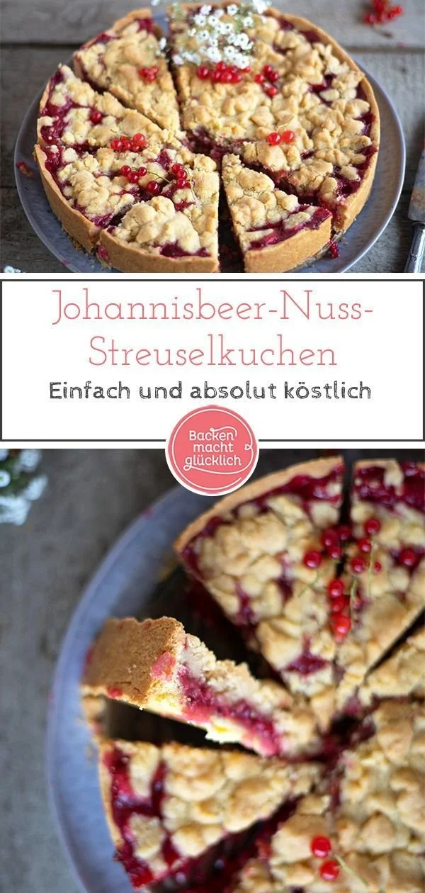 Frischer Johannisbeer-Streuselkuchen auf einem Teller, perfekt für den Kaffee