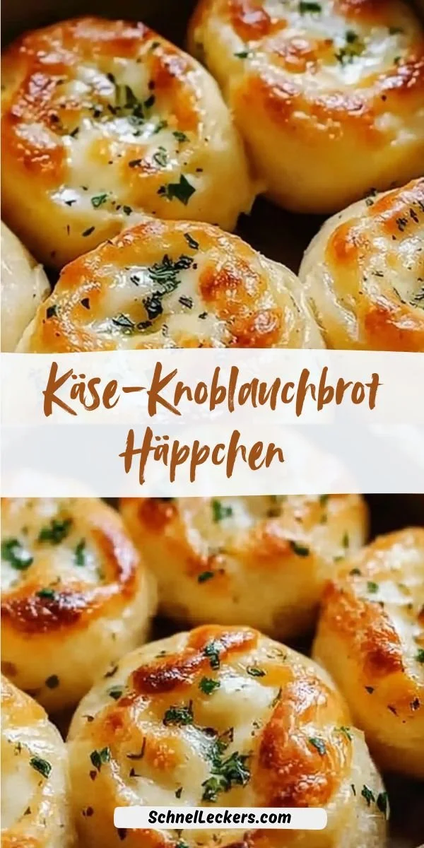 Knusprige Käse-Knoblauchbrot Häppchen auf einem Holzbrett serviert.