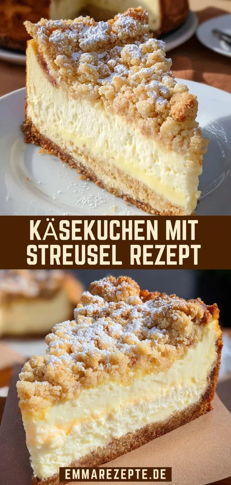 Leckerer Käsekuchen mit Streusel auf einem Teller angerichtet