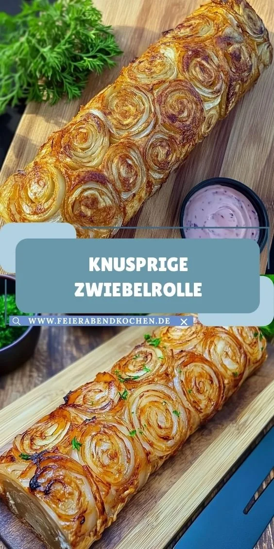 Knusprige Zwiebelrolle frisch gebacken auf einem Teller