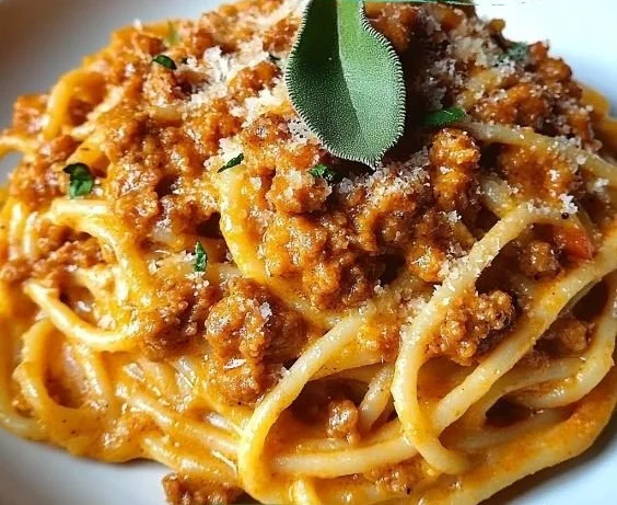 Schüssel mit Kürbis-Bolognese, ein leckeres veganes Gericht