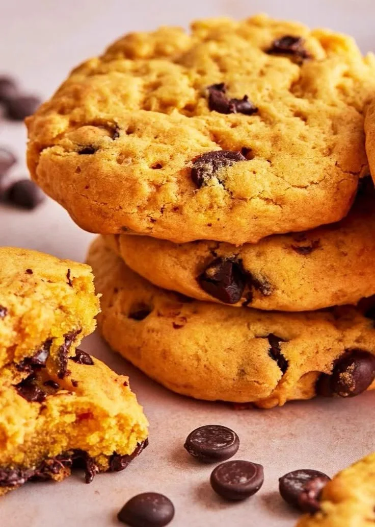 Kürbis-Cookies mit Schokotropfen auf einem Teller, ideal für herbstliche Snacks