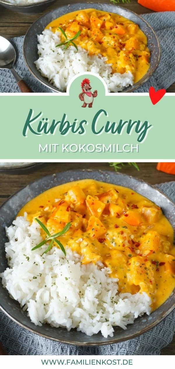 Veganes Kürbis Curry mit Kokosmilch in einer Schüssel serviert