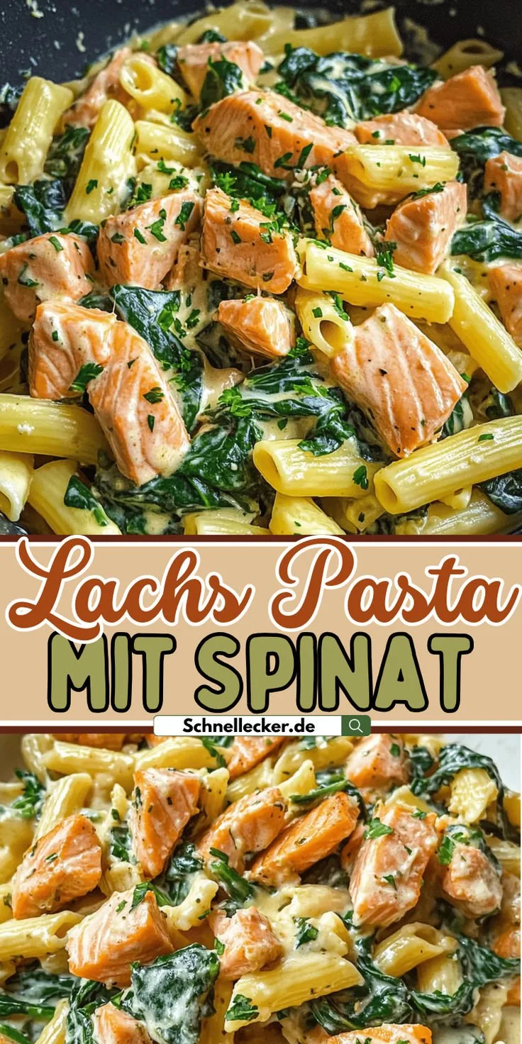 Cremige Lachs Pasta mit Spinat, schnell und gesund zubereitet.