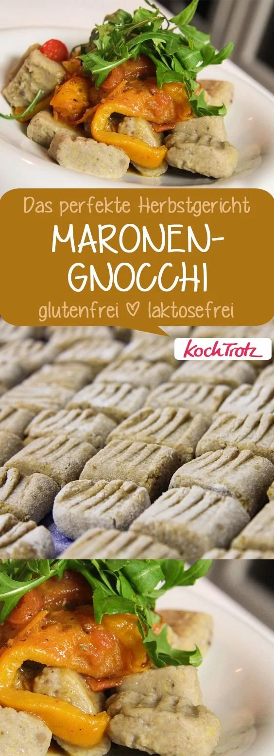 Glutenfreie Maronen-Gnocchi mit veganen Optionen auf einem Teller serviert.