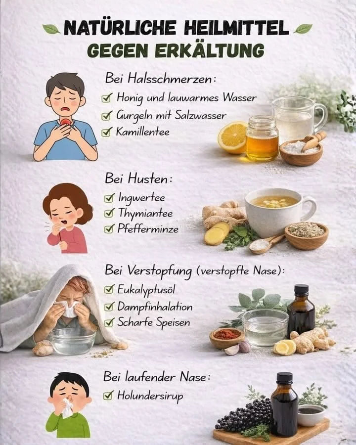 Hausmittel gegen Erkältung – natürliche Remedies für Hals, Husten und Nasenprobleme.
