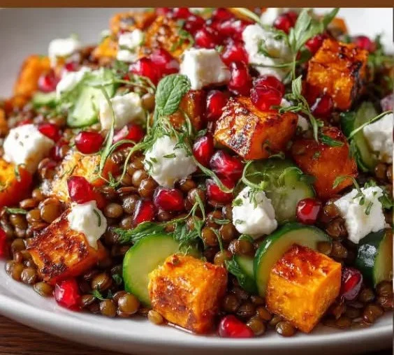 Orientalischer Linsensalat mit frischen Kräutern und Gewürzen