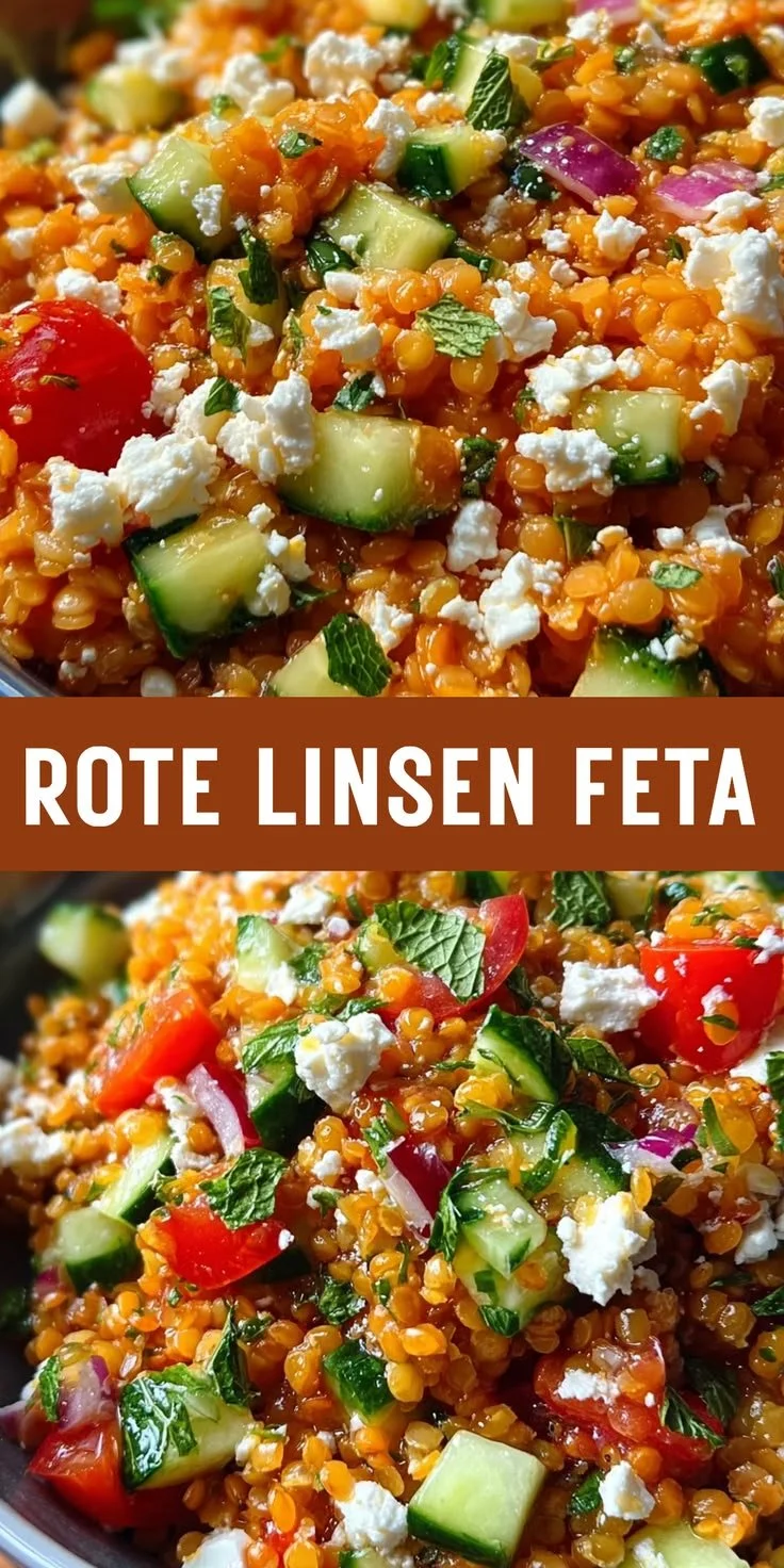 Orientalischer Rote Linsensalat mit Feta für ein leichtes Mittagessen