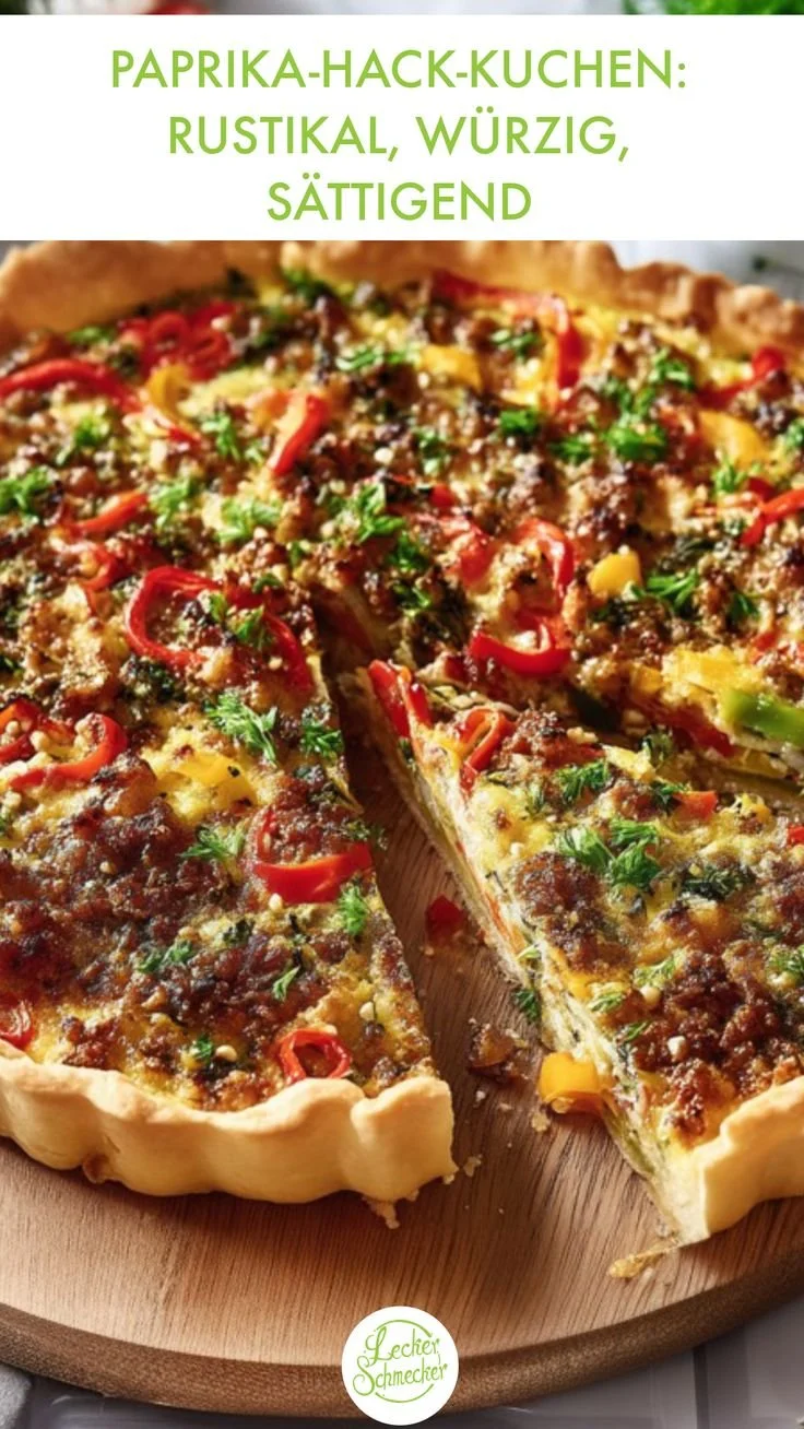 Rustikaler Paprika-Hack-Kuchen auf einem Teller serviert