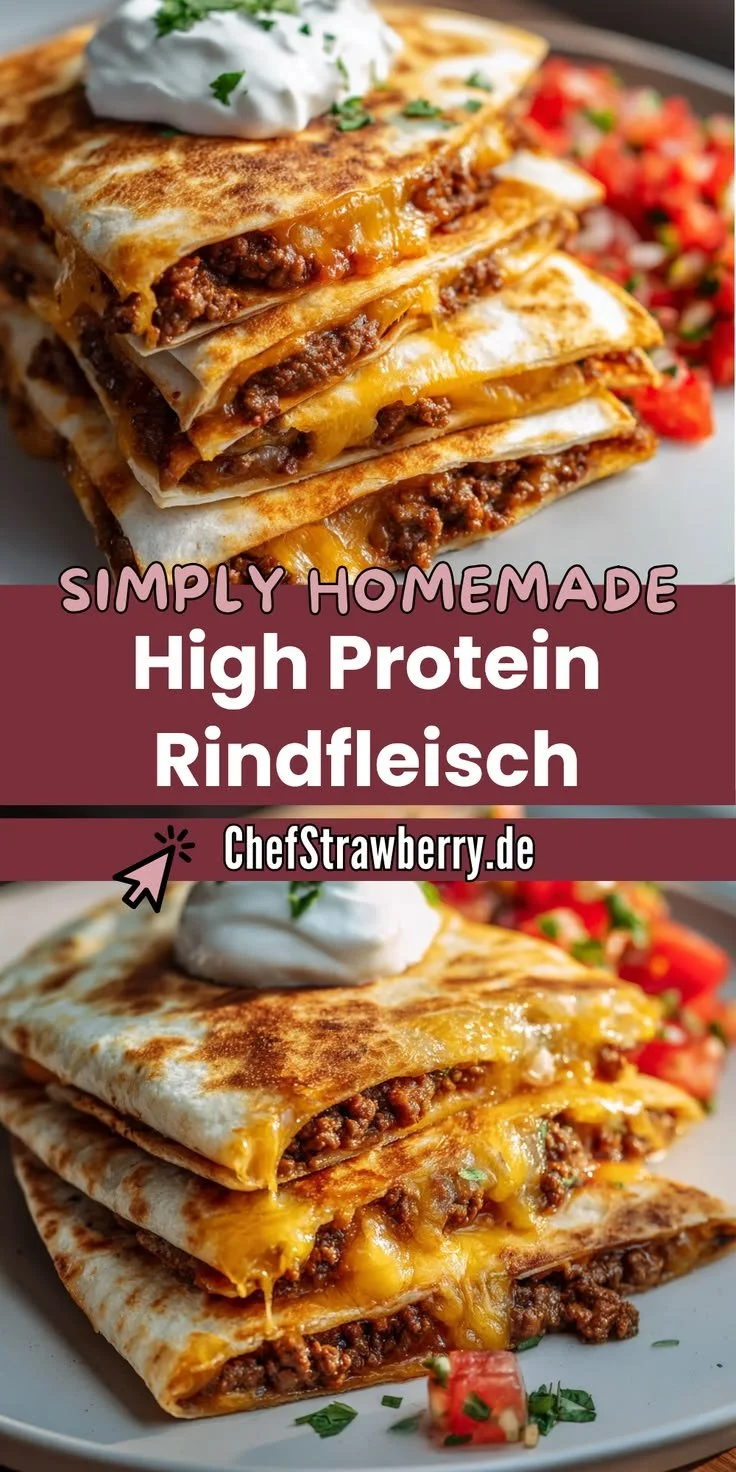 High Protein Rindfleisch Quesadilla auf einem Teller serviert
