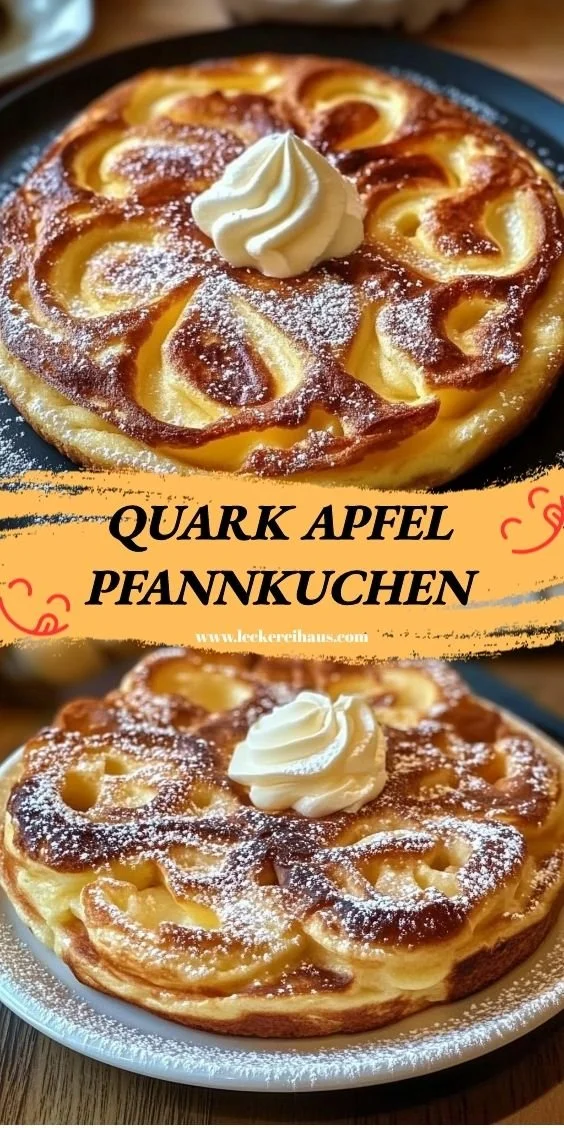 Quark Apfel Pfannkuchen mit frischen Äpfeln und Quark, serviert auf einem Teller