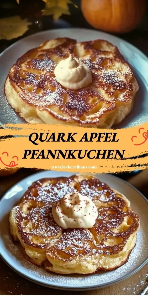 Leckere Quark Apfel Pfannkuchen auf einem Teller serviert