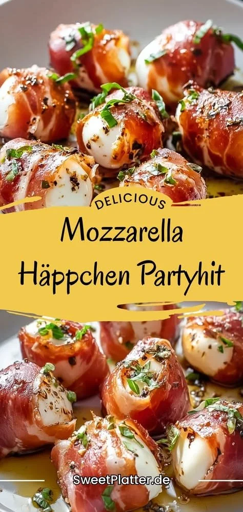 Leckere Rindfleisch Häppchen mit Prosciutto und Mozzarella auf einem Tisch