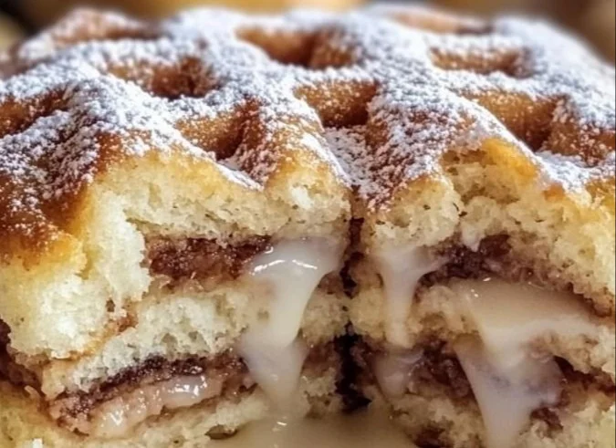 Saftiger Zimtkuchen auf einem Teller, verziert mit Zimt und Zucker