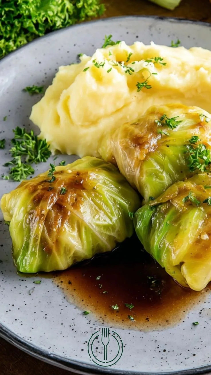 Spitzkohlrouladen mit Hackfleisch auf einem Teller serviert