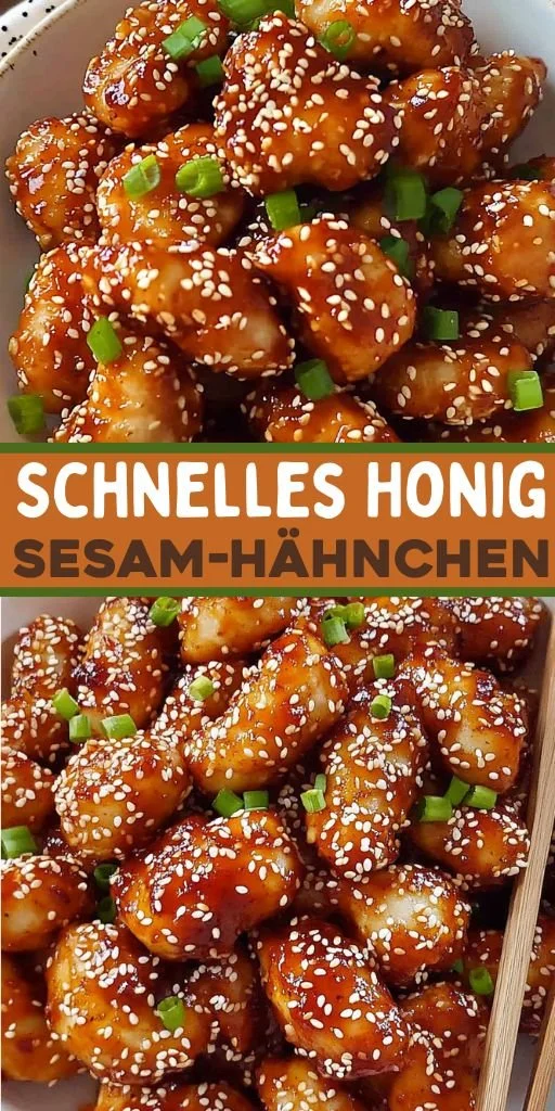 Schnelles Honig-Sesam-Hähnchen auf einem Teller angerichtet