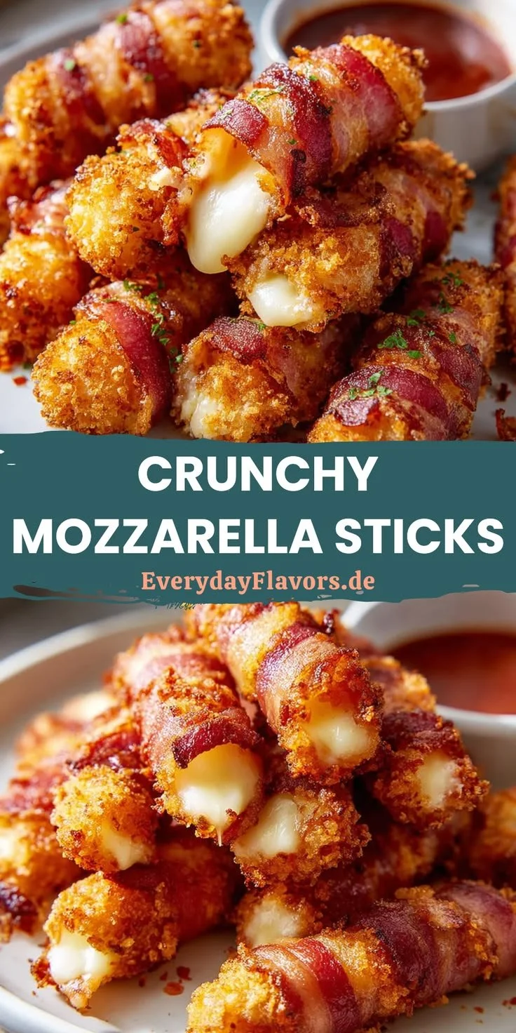 Knusprige Beef Bacon Mozzarella Sticks mit leckerem Käsefüllung