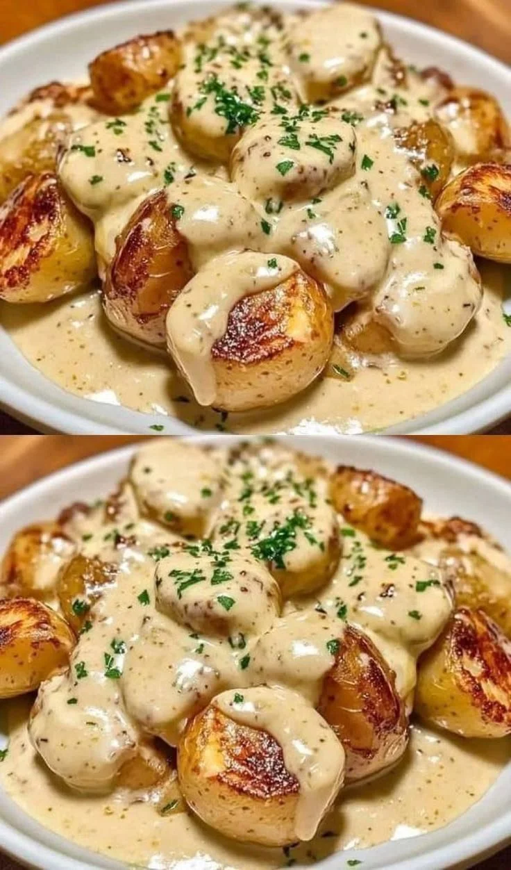 Kartoffeln in Knoblauch Sahnesauce, schnell und einfach zubereitet