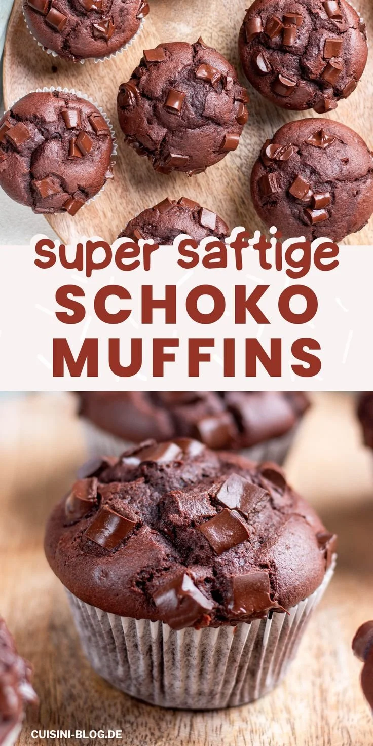 Super saftige Schoko-Muffins frisch gebacken auf einem Tablett