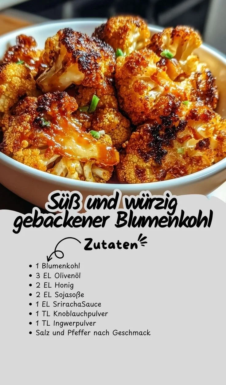 Süß und würzig gebackener Blumenkohl aus dem Ofen mit Gewürzen.