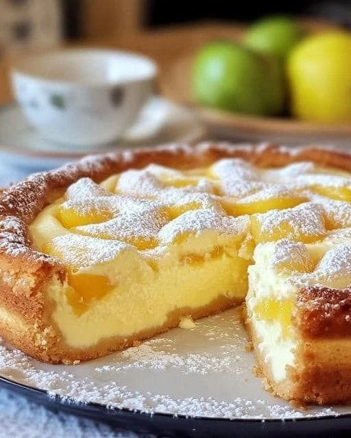 Schneller Apfelkuchen mit Vanillepudding frisch aus dem Ofen.