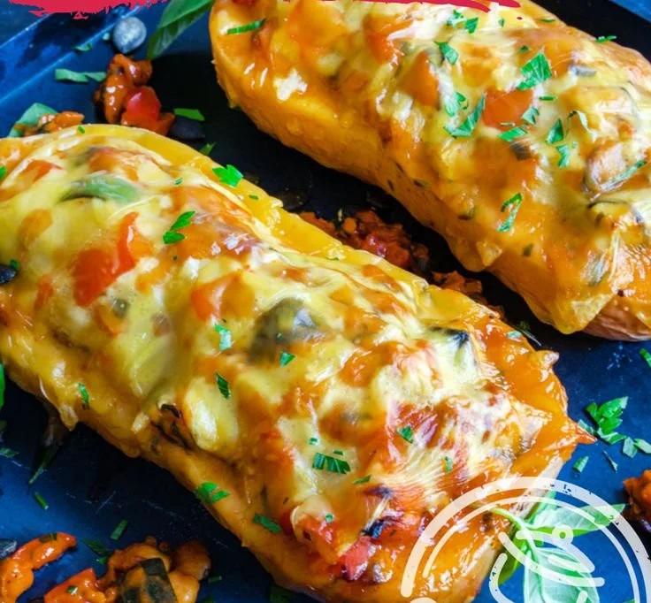 Vegan gefüllter Butternutkürbis, der köstlich und gesund ist.