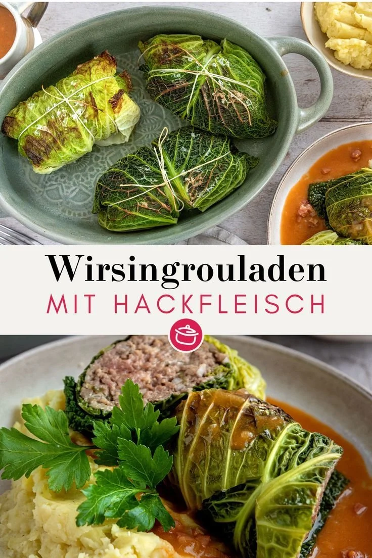 Leckere Wirsingrouladen mit Hackfleisch auf einem Teller serviert