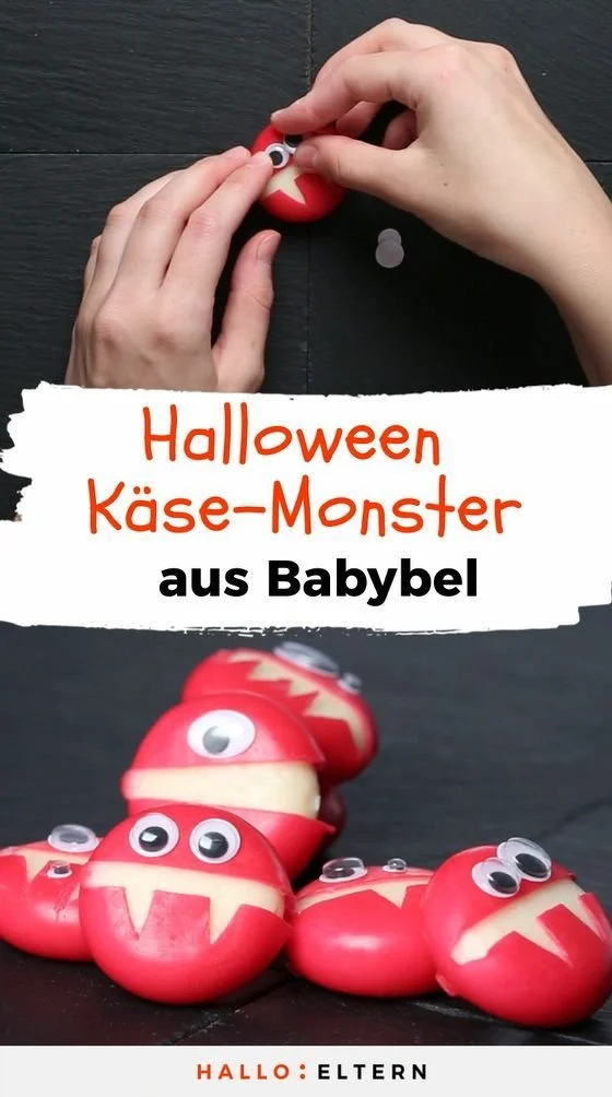 Leckere Käse-Monster aus Babybel für eine festliche Partydekoration