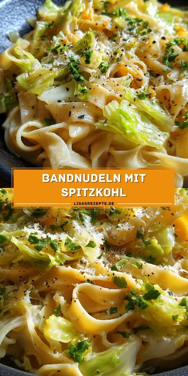 Bandnudeln mit Spitzkohl auf einem Teller, gesundes Abendessen für Clean Eating