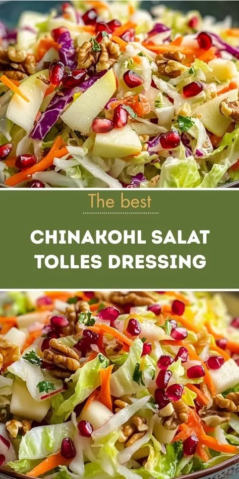 Chinakohl Salat mit frischem Dressing auf einem Teller serviert.