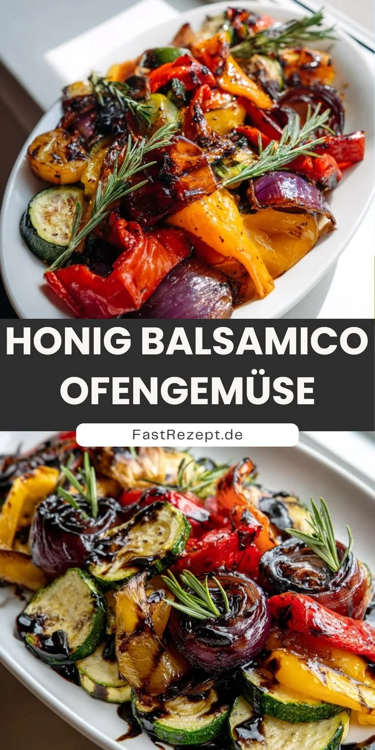 Leckeres Honig-Balsamico Ofengemüse mit frischem Gemüse im Ofen zubereitet