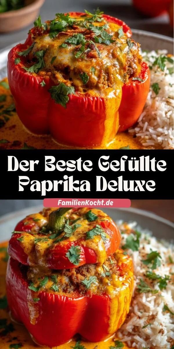 Gefüllte Paprika Deluxe auf einem Teller serviert mit frischen Zutaten.