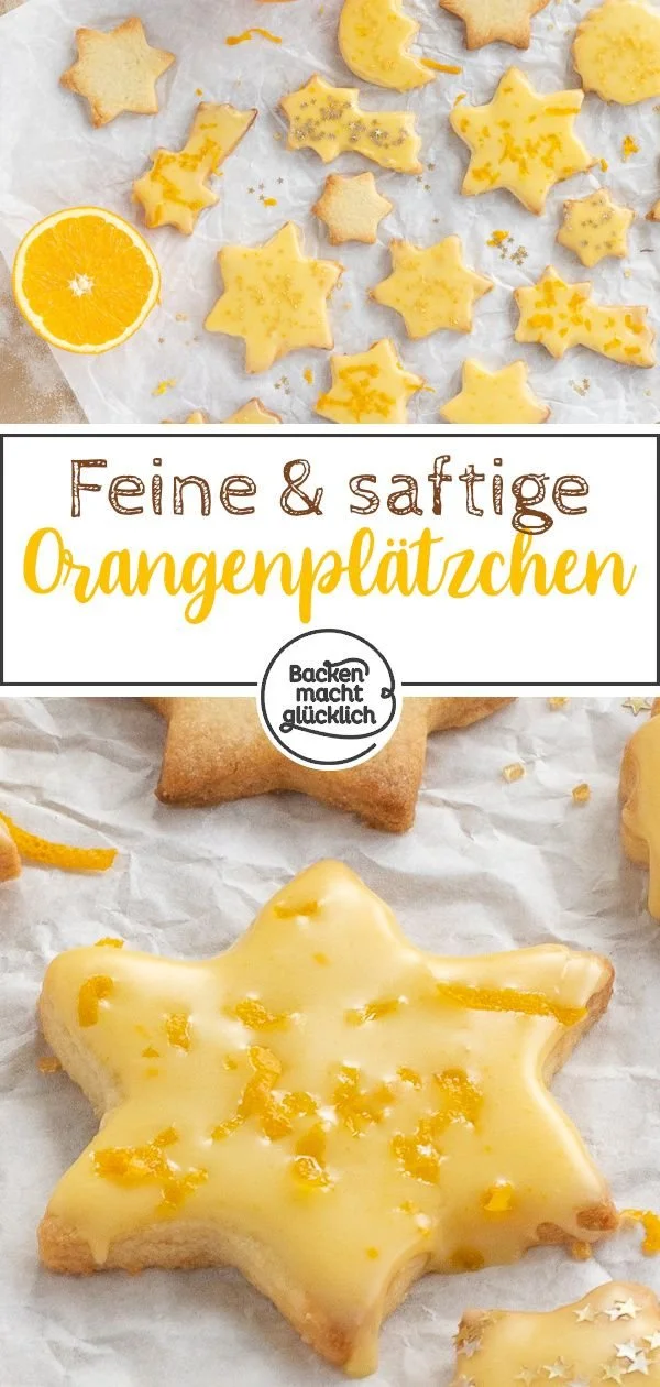 lecker gebackene Orangenplätzchen auf einem Teller mit Orangenscheiben